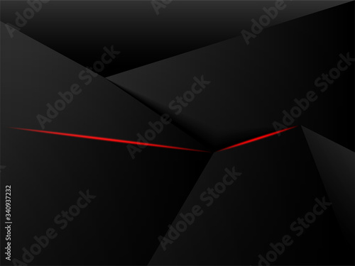 Abstract .Modern background. Black polygon and red glow light background. vector.