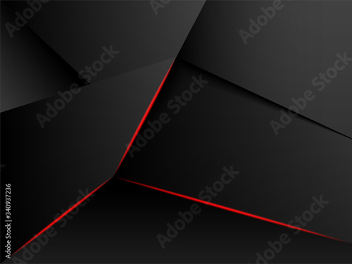 Abstract .Modern background. Black polygon and red glow light background. vector.