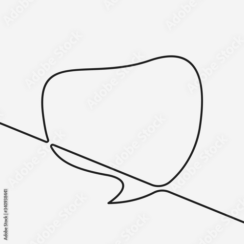 Speech bubble continuous line drawing flow liquid shape, Black and white vector minimalistic linear illustration made of one line