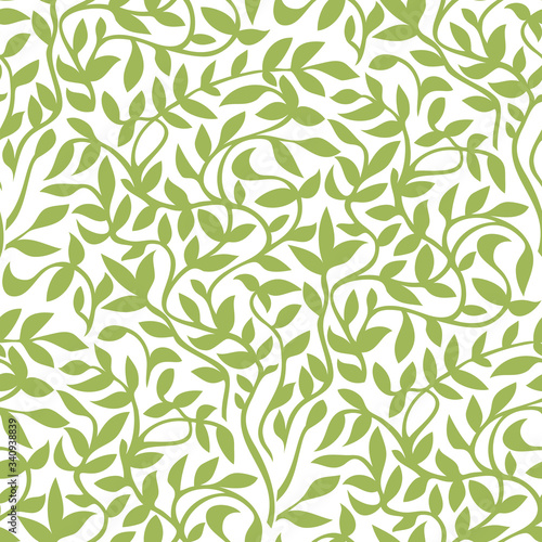 Green foliage silhouettes seamless pattern.