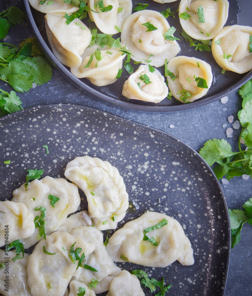 Dumplings, Russian cuisine, Dark background