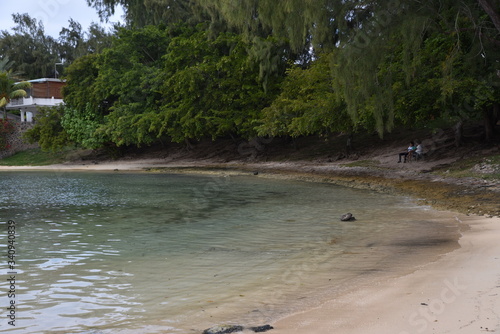 Locales contemplando la playa a la sombre de los   rboles en Isla Mauricio