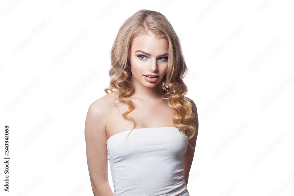 Beautiful blonde woman isolated on white background Beautiful blonde woman isolated on white background