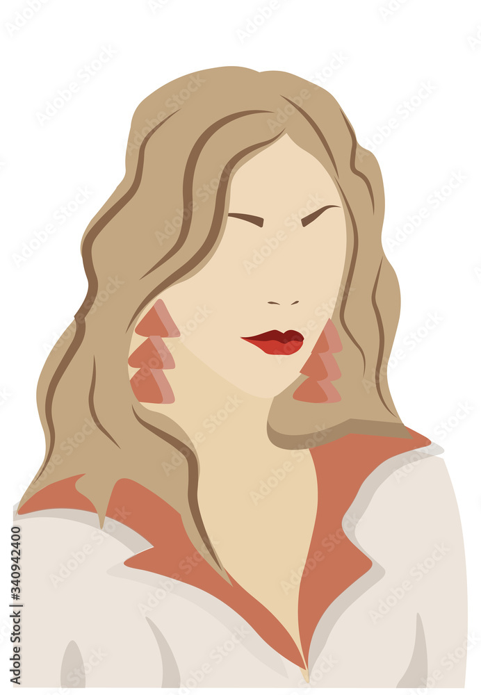 Elegant blonde young lady in hoodie with earrings. Red lips Elegant blonde young lady in hoodie with earrings. Red lips