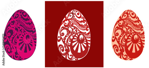 aEaster eggs with red and pink oriental ornaments. Vectors