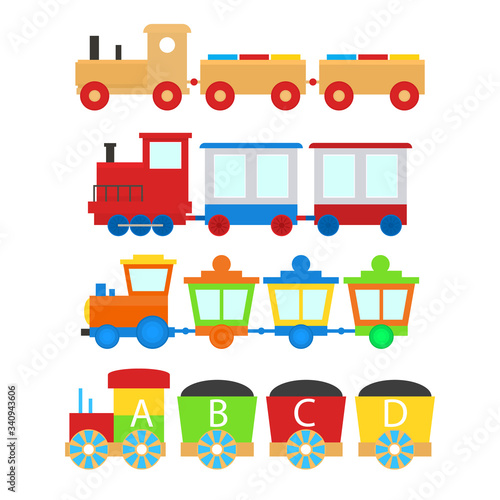 Cartoon Train Toy Children Set Concept. Vector