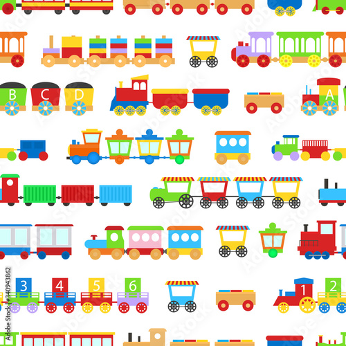 Cartoon Train Toy Children Concept Seamless Pattern Background. Vector