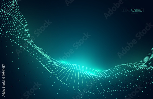 Abstract geometric background with digital landscape or waves. Vector futuristic illustration.