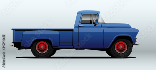 Pickup truck in vector. Side view with perspective.
