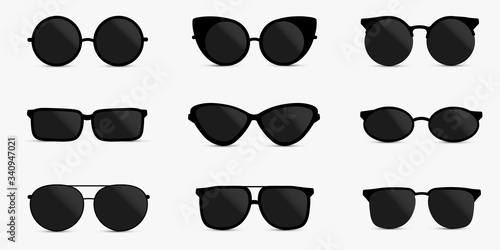 A set of glasses isolated. Vector glasses model icons. Sunglasses, glasses, isolated on white background. 