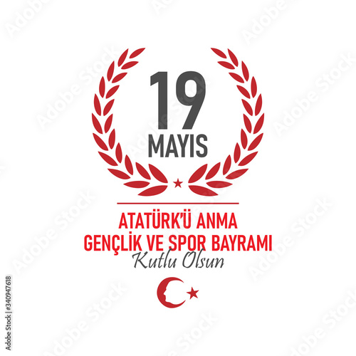 May 19 Ataturk Commemoration Youth Sports Day banner poster design vector illustration. Turkish; 19 mayıs Atatürkü anma gençlik ve spor bayramı.