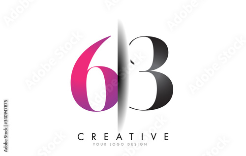 63 6 3 Grey and Pink Number Logo with Creative Shadow Cut Vector.
