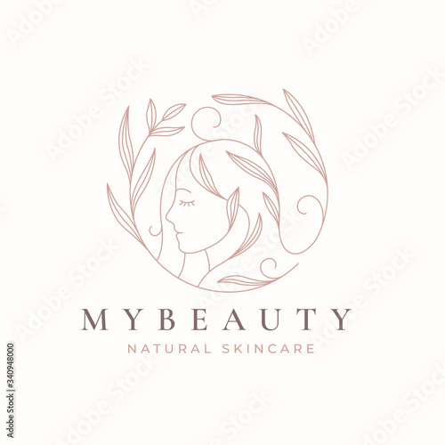 Line art floral women logo design