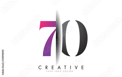 70 7 0 Grey and Pink Number Logo with Creative Shadow Cut Vector.