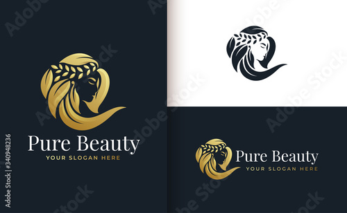 woman hair salon gold gradient logo design
