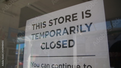 Independent shop closed until further notice in window due to the COVID 19 coronavirus pandemic, bars, cafes, restaurants, clubs all shut cause of this international crisis 