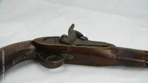 Antique Colonial Percussion Pistol, believed to be local militia issue circa 1850. This is a single shot muzzle loading holster pistol with a percussion lock photo