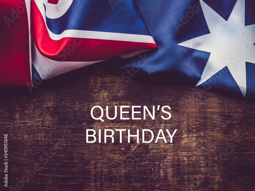 Queen's Birthday. Beautiful, bright card. Close-up, view from above. National holiday concept. Congratulations for family, relatives, friends and colleagues photo