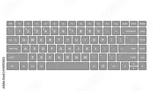 Vector illustration of keyboard view. Suitable for basic elements of computer text input devices, smartphones and digital technology. Qwerty keyboard layout.