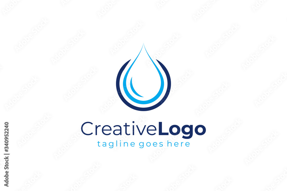 Water Logo. Blue Water Drop Icon with Circle Around isolated on White Background. Usable for Business, Science, Healthcare, Medical and Nature Logos. Flat Vector Icon Design Template Element. Water Logo. Blue Water Drop Icon with Circle Around isolated on White Background. Usable for Business, Science, Healthcare, Medical and Nature Logos. Flat Vector Icon Design Template Element.