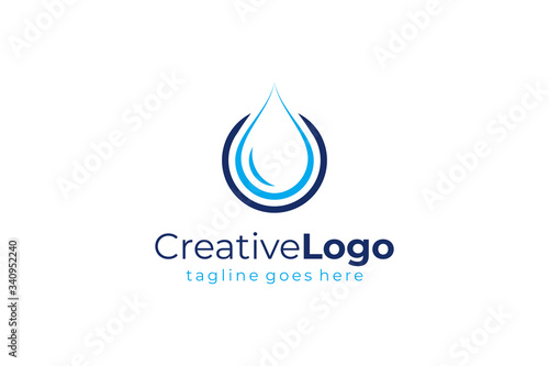 Water Logo. Blue Water Drop Icon with Circle Around isolated on White Background. Usable for Business, Science, Healthcare, Medical and Nature Logos. Flat Vector Icon Design Template Element.