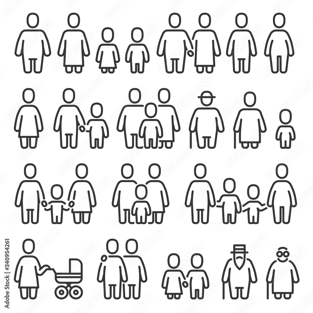 Family Icons Set on White Background. Line Style Vector Family Icons Set on White Background. Line Style Vector
