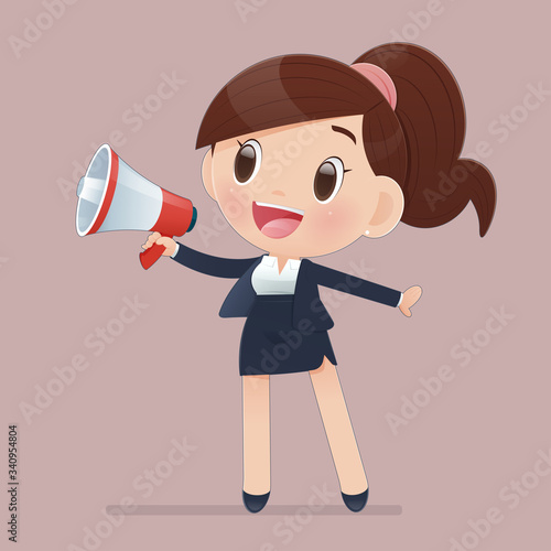 illustration cartoon woman shouting through a megaphone.
