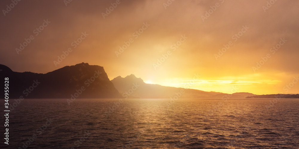 Sunset and storm on Lake Lucerne