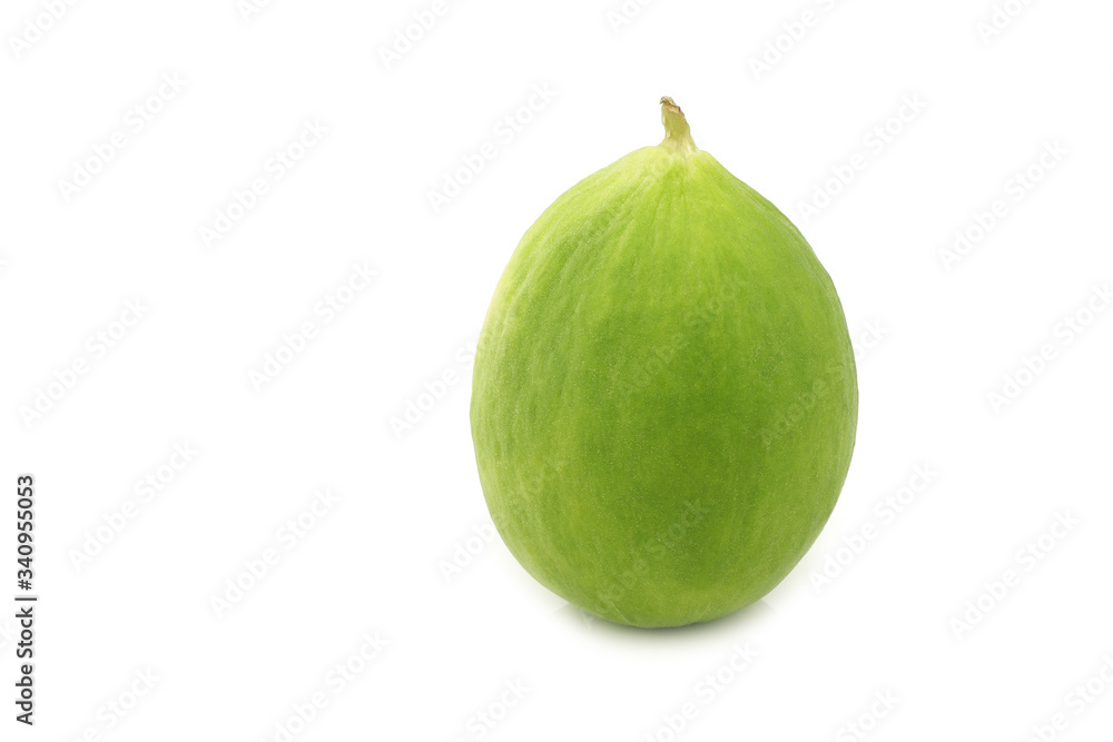 One fresh cumelo (mix between a cucumber and a melon) on a white background One fresh cumelo (mix between a cucumber and a melon) on a white background