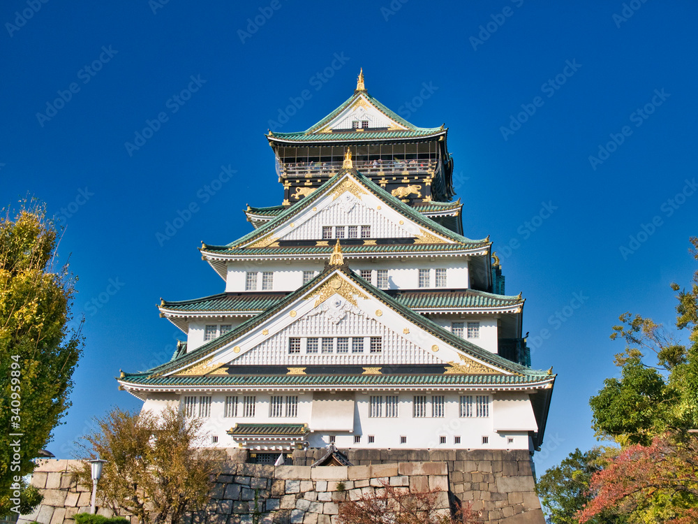Osaka Castle, Japan as restored in 1997 - a concrete reproduction which is now the home of a museum. Osaka Castle, Japan as restored in 1997 - a concrete reproduction which is now the home of a museum.