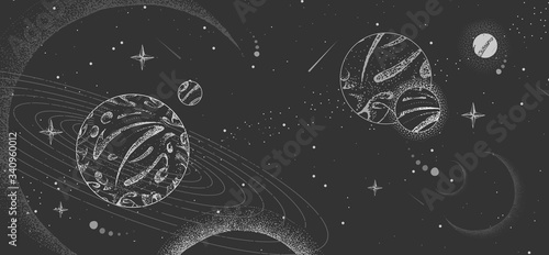 Vector illustration of astrology background. Outer space and planets