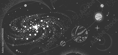 Vector illustration of astrology background. Outer space and planets