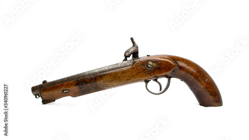 Antique Colonial Percussion Pistol, believed to be local militia issue circa 1850. This is a single shot muzzle loading holster pistol with a percussion lock photo