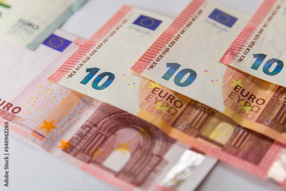 Euro banknotes isolated over white with clipping path