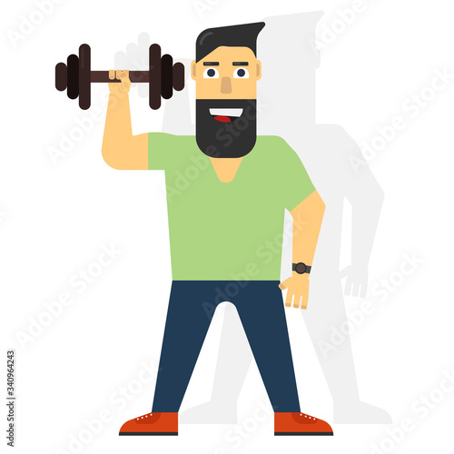 Man with a beard lifts a dumbbell