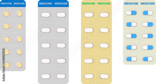 薬 錠剤 ブリスターパック ベクターイラスト セット #01