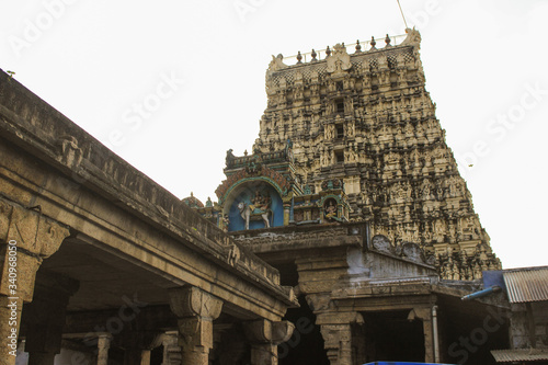 A temple tower of an Ancient temple in papanasam  south Tamil Nadu, india photo