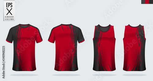T-shirt mockup, sport shirt template design for soccer jersey, football kit. Tank top for basketball jersey and running singlet. Sport uniform in front view and back view.  Mock up Vector Illustration