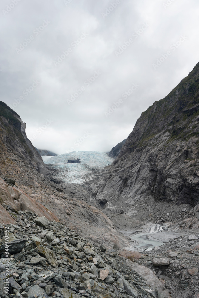 Franz Josef Glacier and the valley, New Zealand South Island Franz Josef Glacier and the valley, New Zealand South Island