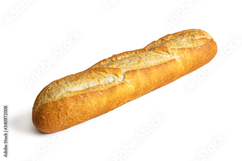 Fresh baguette, with cuts on a crisp, Golden crust on a white background