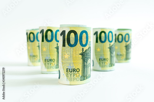 Euro Banknotes White One Hundred Background monetary denomination