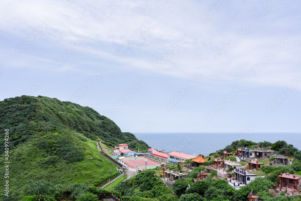 Cape Bitoujiao - View of mountains , School,Chinese cemetery and  nature on the east coast of Taiwan, Taipei