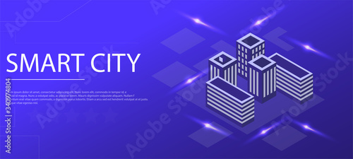 Smart city or smart building isometric concept. Building automation with computer networks illustration. Management system or thematic background ALS. The technology of the future IoT platform.