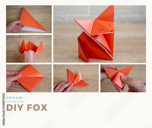 Quadro su tela Step-by-step photo guide on how to make fox using origami technique