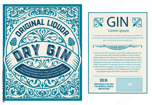 Set of full Vintage Gin Labels. Vector layered