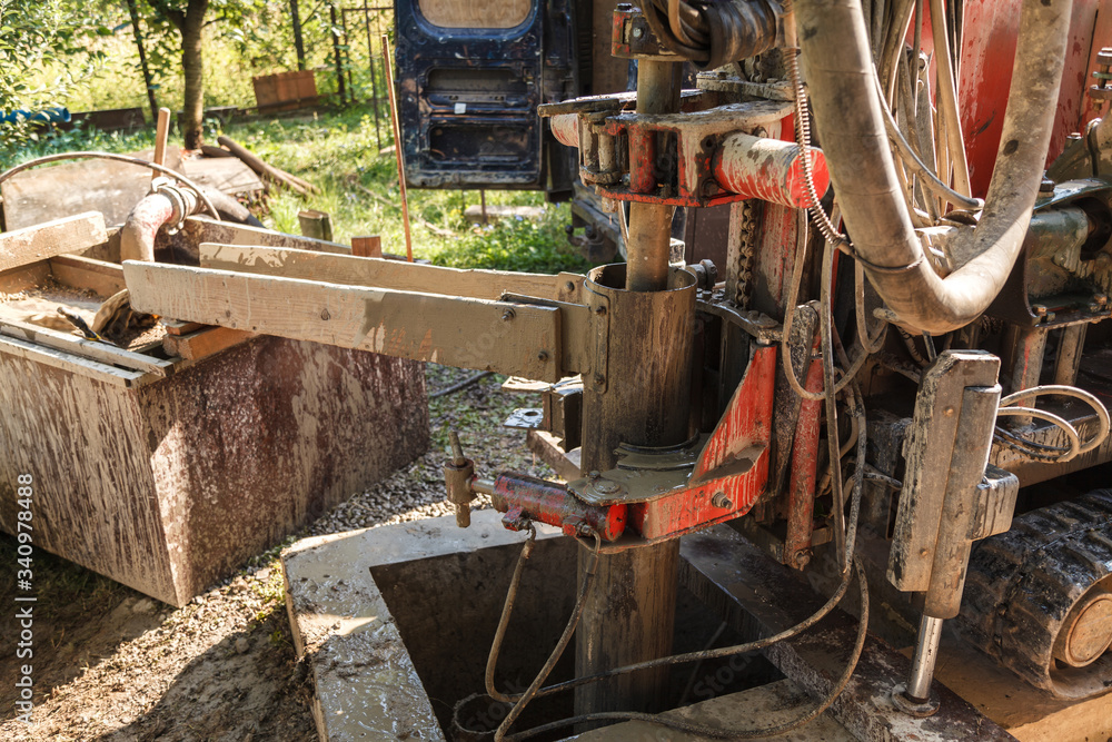 Rotary drilling rig at a construction site Rotary drilling rig at a construction site