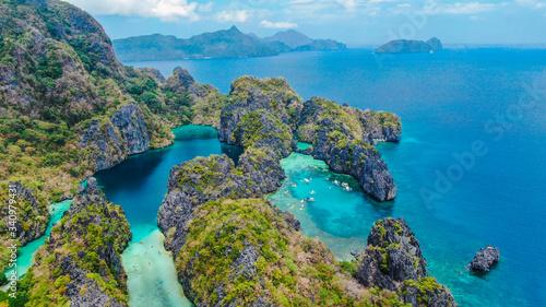 Big and small lagoon in El Nido.  Aerial view. Palawan, Phillipinnes
