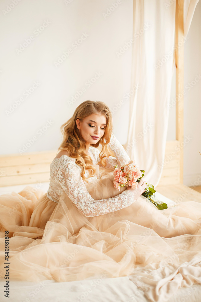 portrait of young woman in flowers. girl with roses on hair. womans face with make up and hairstayle. smiling healthy woman with beautiful long hair. the girl from the magazine. spring. cosmetic. portrait of young woman in flowers. girl with roses on hair. womans face with make up and hairstayle. smiling healthy woman with beautiful long hair. the girl from the magazine. spring. cosmetic.