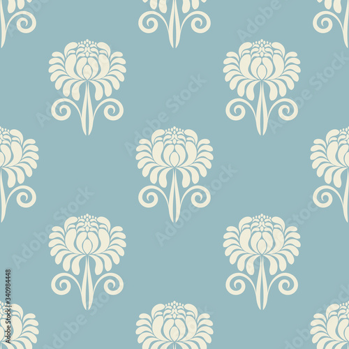 Seamless floral pattern on a blue minimalistic background in vector