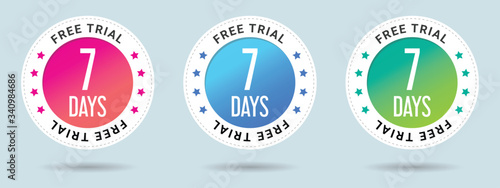 7 Days Free Trial stamp vector illustration. Vector certificate icon. Set of 3 beautiful color gradients. Vector combination for certificate in flat style.